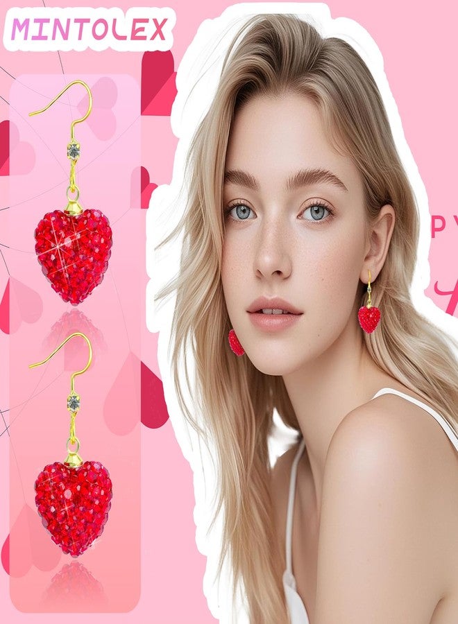 Mintolex Red Heart Earrings for Women Sparkly Rhinestone Valentines Earrings Love Heart Earring Dangling Valentine Gifts for Her Wife Girlfriend Holiday Outfit Accessories, Zinc, No Gemstone - Image 2