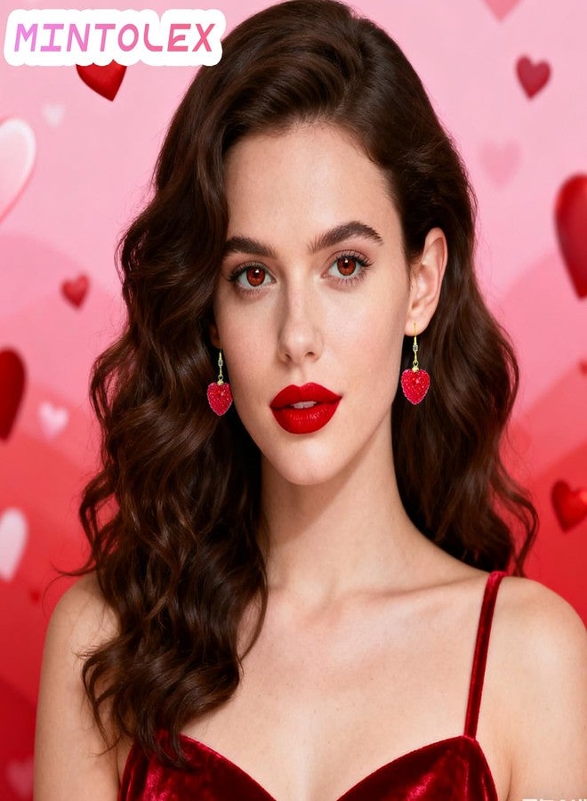 Mintolex Red Heart Earrings for Women Sparkly Rhinestone Valentines Earrings Love Heart Earring Dangling Valentine Gifts for Her Wife Girlfriend Holiday Outfit Accessories, Zinc, No Gemstone - Image 3