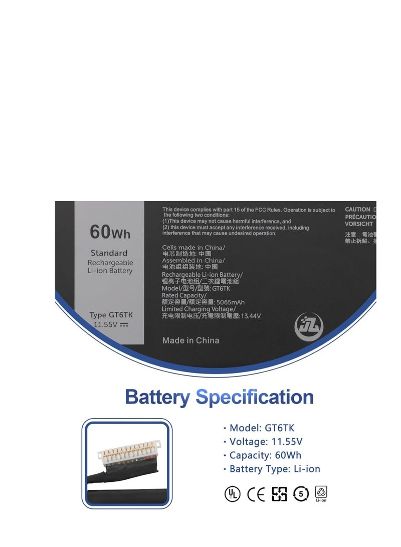 Terabyte GT6TK K2CPY 0K2CPY MWK05 0MWK05 Batería de Repuesto para computadora portátil Compatible for Dell Latitude 9440 9450 2-in-1 Series - Image 3
