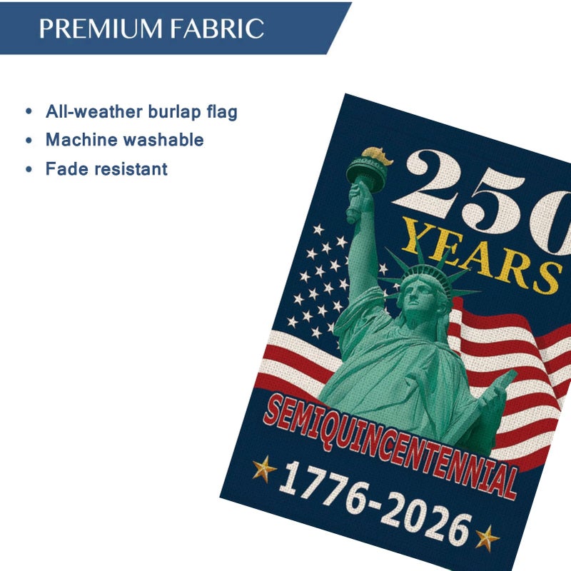 MAGJIUKE 250 Years America Garden Flag,250th Anniversary USA Patriotic Double-Sided Banner,Statue of Liberty Design, 12 x 18 Inch, 1776-2026 Semiquincentennial - Image 4