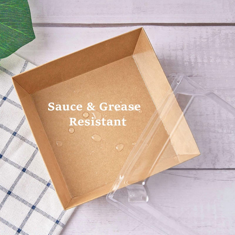 Ocmoiy Kraft Charcuterie Boxes with Clear Lids 4x4 Inch, 50 Pack Brown Square Bakery Cake Slice Boxes with Window, Dessert To Go Containers (50) - Image 4
