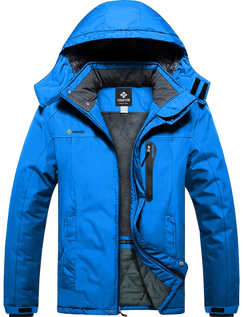 GEMYSE Men's Ski Snow Jacket Warm Winter Waterproof Coat Snowboard Rain Jacket Hooded Windproof Windbreakerï¼ˆPure Sky Blue,Largeï¼‰