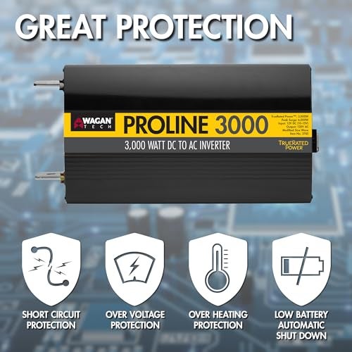 WAGAN محول الطاقة Wagan EL3748 12V 10000 واط مع جهاز تحكم عن بعد 20000 واط ذروة طاقة Proline 12 فولت لمنازل RV والتخييم وحياة الفان خارج الشبكة - Image 5