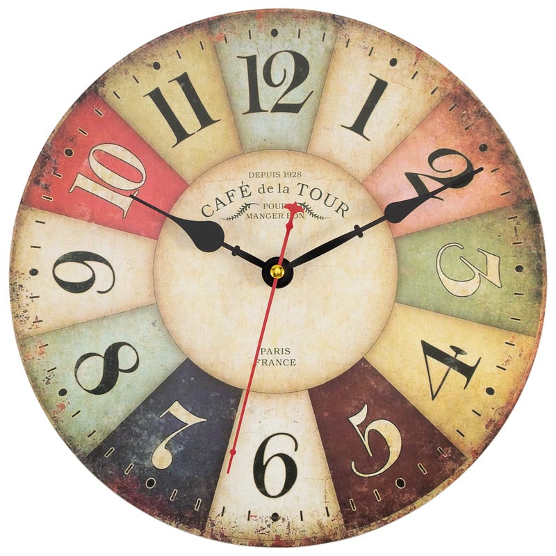 Foxtop Vintage Wall Clock 34 cm Farmhouse Wooden Wall Clock with Large Arabic Numerals NonTicking Battery Operated Silent Clock for Living Room Bedroom Kitchen Farmhouse Hotel Cafe