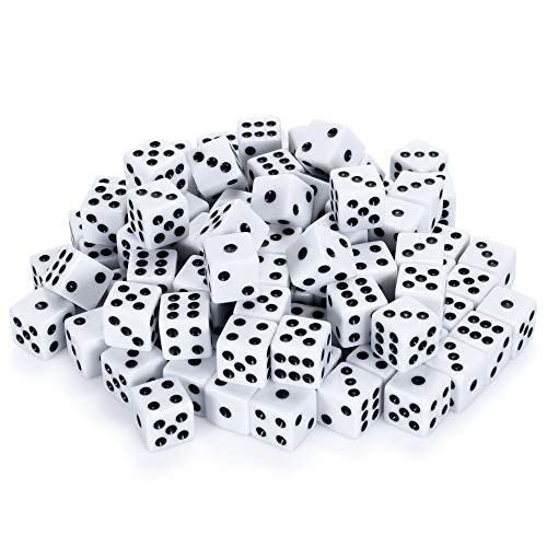 Brybelly Bulk Dice for Board Games Casino Games Tabletop RPGs D6 Standard 16mm Game Dice Pack White 100 Count - Image 1