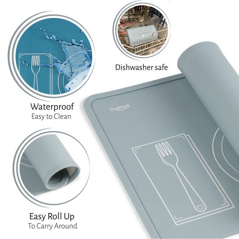 CHAMOS Montessori Placemat for Toddlers - Kids Silicone Mats for Dining Table - Set of 2 - Table Setting Learning (Blue and Grey) - Image 4