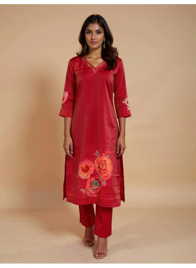 trueBrowns trueBrowns Pink Floral Print Kurta Pant Dupatta Set