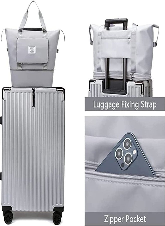 TECH LOGO ELECTRONICS Imported Foldable Travel Duffle Bag Sports Gym Shoulder Handbag for Women Outdoor Weekend Luggage Bag with Shoe and Wet Clothes Compartments (Silver) - Image 3