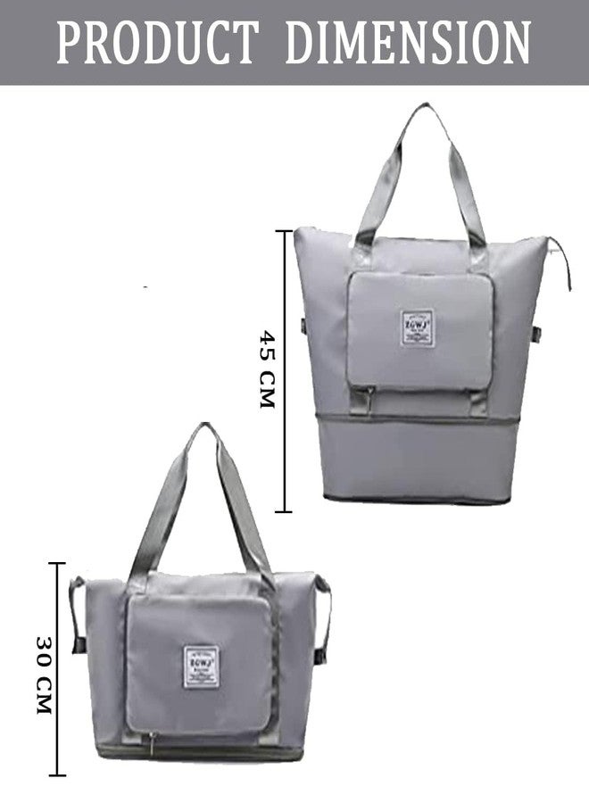 TECH LOGO ELECTRONICS Imported Foldable Travel Duffle Bag Sports Gym Shoulder Handbag for Women Outdoor Weekend Luggage Bag with Shoe and Wet Clothes Compartments (Silver) - Image 2