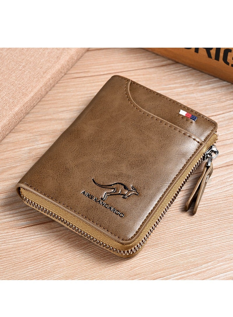 أيكس_كانغارو محفظة قصيرة للرجال مع سحاب وفتحات متعددة للبطاقات، حقيبة بطاقات متعددة الوظائف، محفظة رجالية مضادة للسرقة، هدية للرجال، هدية لرمضان للرجال - Image 1