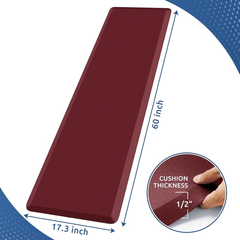 KitchenClouds سجادة مطبخ KitchenClouds مبطنة مضادة للتعب، مقاس 43.9 × 152.4 سم، مقاومة للماء وغير زلقة، مناسبة للمكتب أو المطبخ أو حوض الماء أو المكتب (لون أحمر) - Image 2