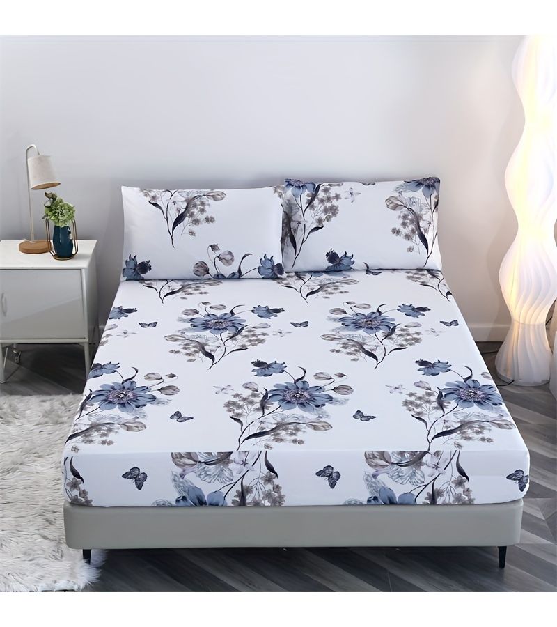3pcs 100 Percent Polyester Brushed Fitted Sheet Set Alice Bed Three Plant Print Light Beige Home And Hotel Soft Comfortable Fitted Sheet 47.24 By 78.74 Inch Size Three Piece Set One Fitted Sheet Two Pillowcases No Insert - Image 5