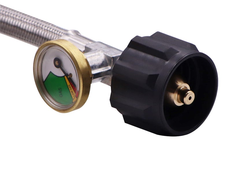 METER STAR 15 Ft Stainless Steel Braided Propane Adapter Max 350 Psi Hose with Pressure Gauge 5-40 Lb Convert Replace for Qcc1/type1 Tank Connects 1 Lb Bulk Portable Appliance to 5-40 Lb Propane Tank Cylinder - Image 4