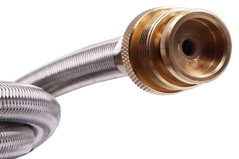 METER STAR 15 Ft Stainless Steel Braided Propane Adapter Max 350 Psi Hose with Pressure Gauge 5-40 Lb Convert Replace for Qcc1/type1 Tank Connects 1 Lb Bulk Portable Appliance to 5-40 Lb Propane Tank Cylinder - Image 3