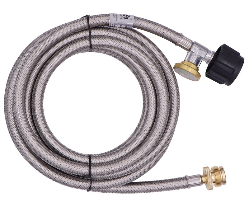 METER STAR 15 Ft Stainless Steel Braided Propane Adapter Max 350 Psi Hose with Pressure Gauge 5-40 Lb Convert Replace for Qcc1/type1 Tank Connects 1 Lb Bulk Portable Appliance to 5-40 Lb Propane Tank Cylinder - Image 2