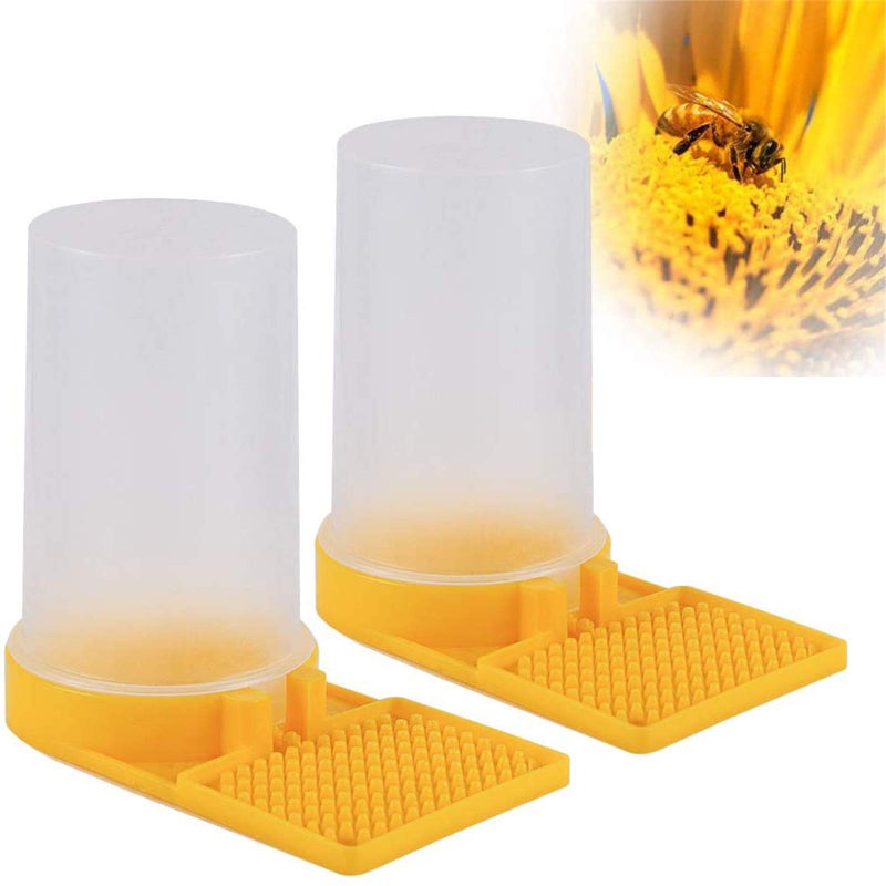 MIKIMIQI 2 Pack Beehive Beekeeping Water Dispenser Bee Drinking Beekeeping Equipment Honey Beehive Entrance Feeder Nest Beekeeper Tools (White and Yellow) - Image 1