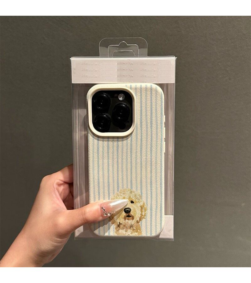 حقيبة حماية عالية الجودة من TPU مضادة للسقوط لهاتف iPhone 13 Pro بألوان مختلطة - نمط أزرق لطيف مع خطوط ذهبية ورسوم كلب ريتريفر الأليف - موضة عصرية - Image 2