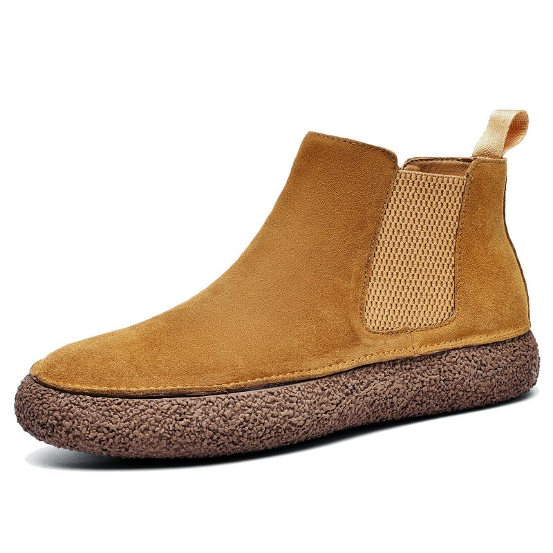 Matte Leather Mercerized Suede Leather Mid-Top Board Shoes Martin Boots Mid-Cut Retro Men'S Casual Leather Shoes Thick-Soled Fashionable Shoes - Image 1