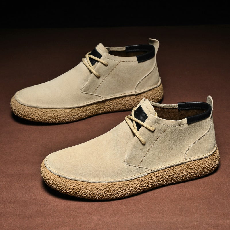 Matte Leather Mercerized Suede Leather Mid-Top Board Shoes Martin Boots Mid-Cut Retro Men'S Casual Leather Shoes Thick-Soled Fashionable Shoes - Image 2