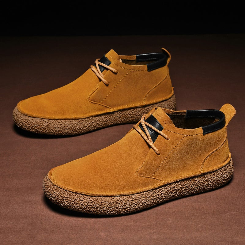 Matte Leather Mercerized Suede Leather Mid-Top Board Shoes Martin Boots Mid-Cut Retro Men'S Casual Leather Shoes Thick-Soled Fashionable Shoes - Image 3