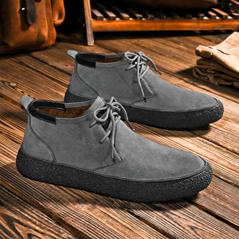 Matte Leather Mercerized Suede Leather Mid-Top Board Shoes Martin Boots Mid-Cut Retro Men'S Casual Leather Shoes Thick-Soled Fashionable Shoes - Image 5