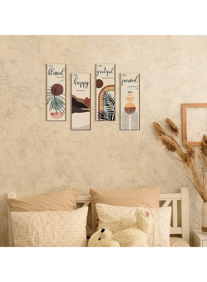 Today Idea Boho Wall Art Prints, , Mid Century Positive Abstract Wooden Prints, Minimalist Home Decor Prints for Kitchen, Bedroom, Living Room, No Frame, Set of 4  - Image 3