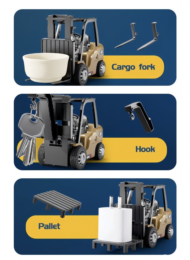Desktop mini-alloy forklift truck, with controllable lifting, rich accessories, fall resistance and wear resistance, simulation scale, rich interior, true restoration, type-c battery pack and strong endurance.  - Image 5