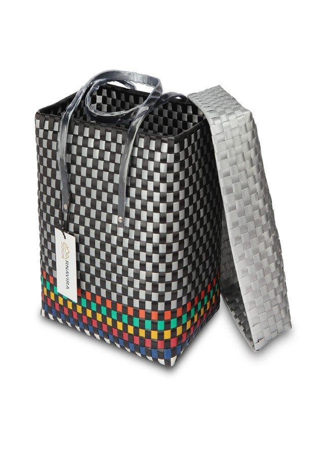 Arnavira Handmade Multipurpose with Lid 9L Used as Lunch Lunch Bag Tiffin Bag for Office,School & Travel (25x15x24) (Black Silver, Medium) - Image 2
