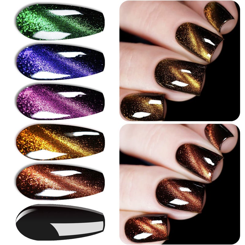 Vishine 9D Cat Eye Gel Nail Polish with Magnet Gel Polish 9D Galaxy Shimmer Chameleon Cateye Nail Gel Polish Manicure Soak Off UV Gel DIY Salon Home Gift 6 Colors 8ml