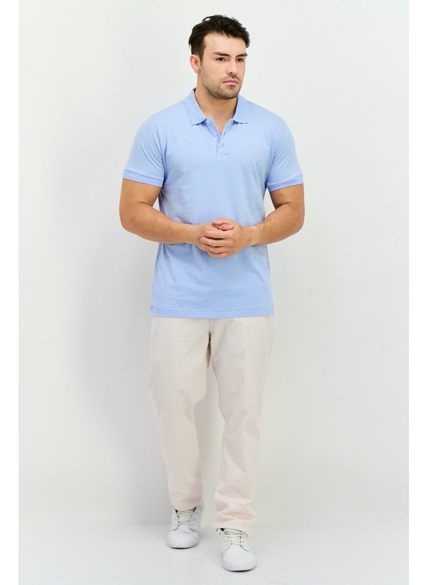 French Connection Men Regular Fit Short Sleeves Brand Logo Polo Shirt, Sky Blue  - Image 4