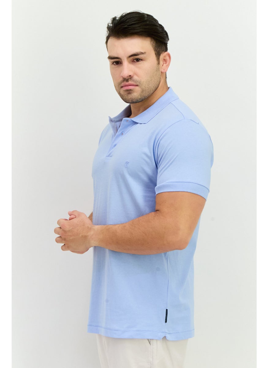 French Connection Men Regular Fit Short Sleeves Brand Logo Polo Shirt, Sky Blue  - Image 2