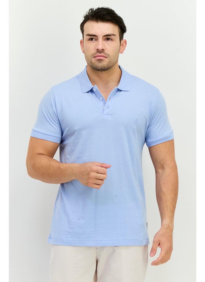 French Connection Men Regular Fit Short Sleeves Brand Logo Polo Shirt, Sky Blue  - Image 1