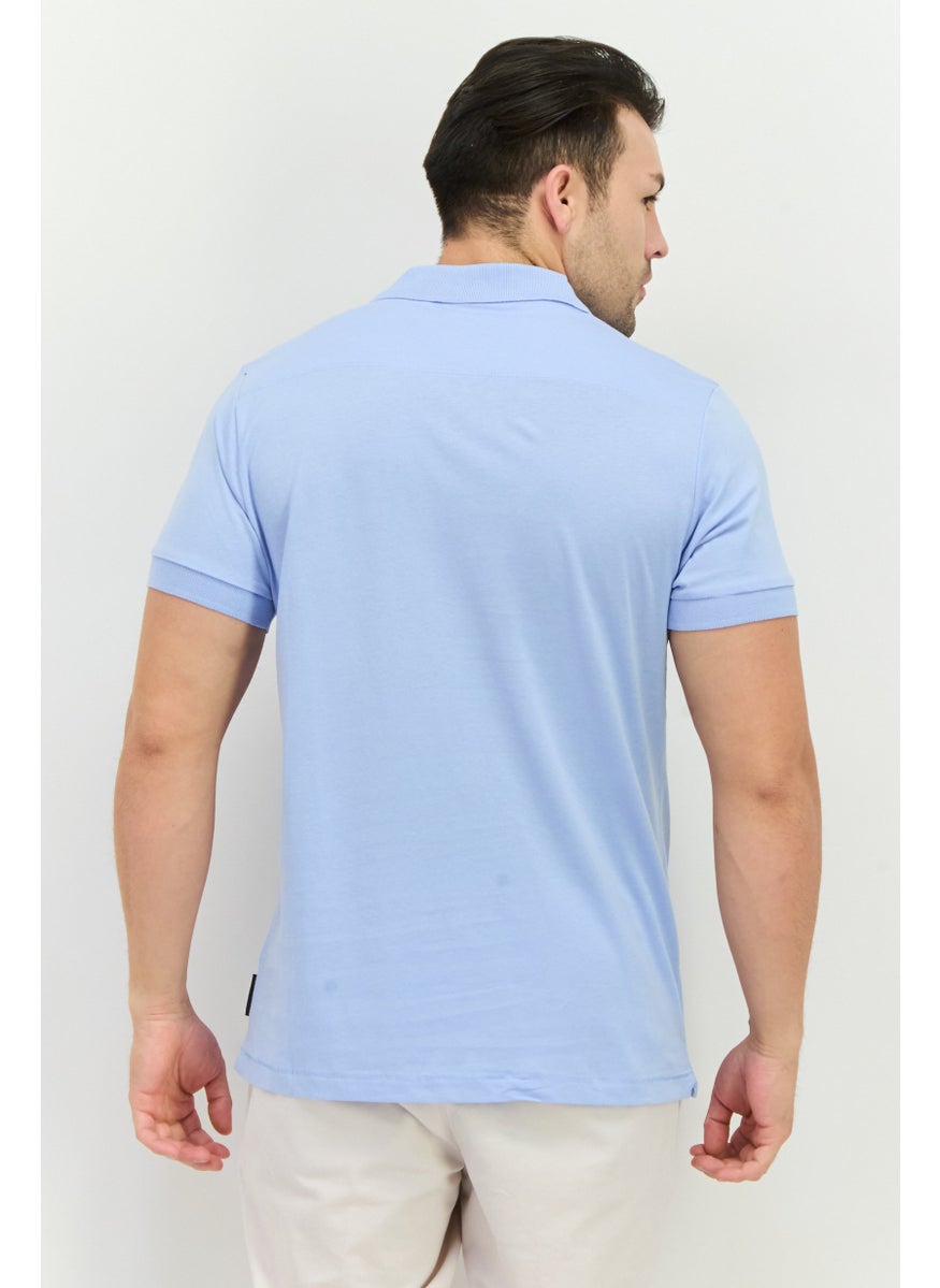 French Connection Men Regular Fit Short Sleeves Brand Logo Polo Shirt, Sky Blue  - Image 3