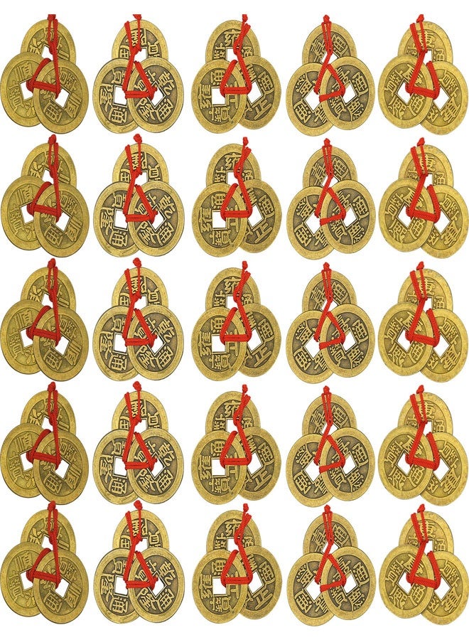 وهاواي 25 set Chinese Feng Shui Coins with Red String I-Ching Coins Fortune Coins Good Luck Coins Traditional Coins and 1 Pieces Red Pouch Bag for Wealth and Success Chinese New Year Supplies - Image 1