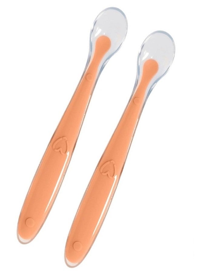 Mopslik Soft Silicone Gel Tip Baby Infant Feeding Training Spoon Pack of 2 (Orange) - Image 1