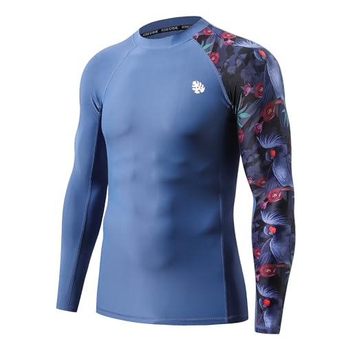 ADOREISM Mens Splice Compression Long Sleeve Rash Guard Surf Swim Shirt UV Sun Protection UPF 50 Blue Bird2XL - Image 1