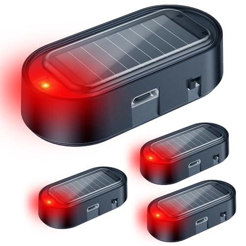 ELECTOP Car Solar Power Simulated Dummy Alarm, Anti-Theft LED Flashing Security Light Fake Car Alarm, Automotive Warning Interior Safety Light with USB Charging Port, Car Accessories(Red Light, 4PCS) - Image 1