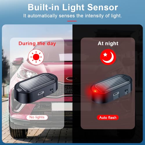 ELECTOP Car Solar Power Simulated Dummy Alarm, Anti-Theft LED Flashing Security Light Fake Car Alarm, Automotive Warning Interior Safety Light with USB Charging Port, Car Accessories(Red Light, 4PCS) - Image 3