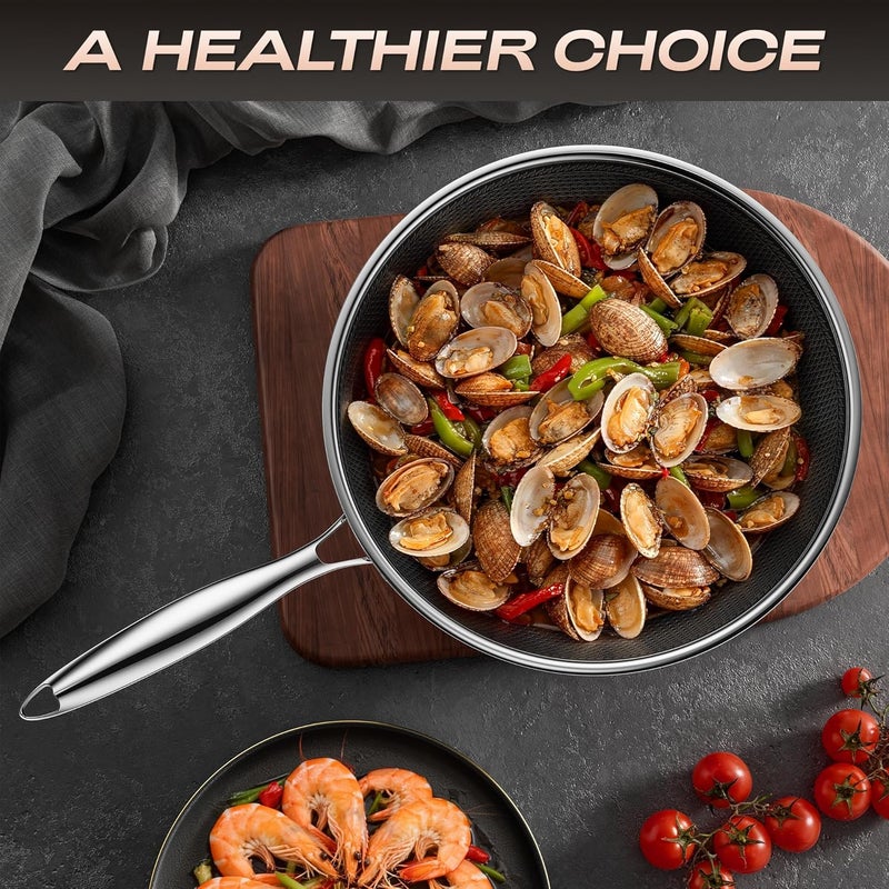 ZEROPAN Wok,Hybrid 12-Inch Wok with Lid,Nonstick Stainless Steel Woks & Stir-fry pans,Dishwasher-Friendly,PFAS PFOA PTFE Free, Oven-Safe Up to 600°F,Compatible with All Cooktops - Image 4