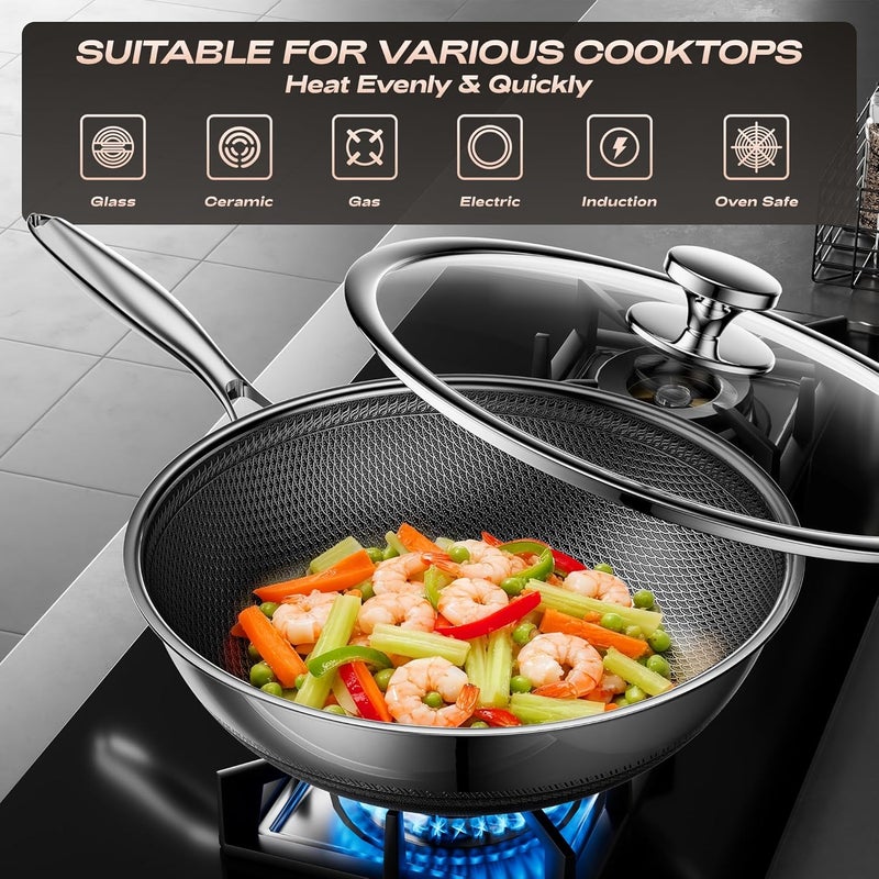 ZEROPAN Wok,Hybrid 12-Inch Wok with Lid,Nonstick Stainless Steel Woks & Stir-fry pans,Dishwasher-Friendly,PFAS PFOA PTFE Free, Oven-Safe Up to 600°F,Compatible with All Cooktops - Image 5