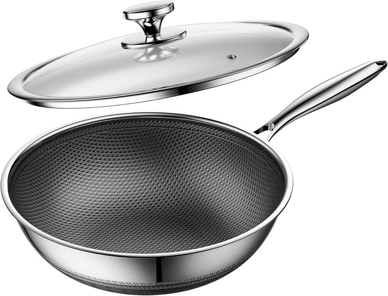 ZEROPAN Wok,Hybrid 12-Inch Wok with Lid,Nonstick Stainless Steel Woks & Stir-fry pans,Dishwasher-Friendly,PFAS PFOA PTFE Free, Oven-Safe Up to 600°F,Compatible with All Cooktops - Image 1