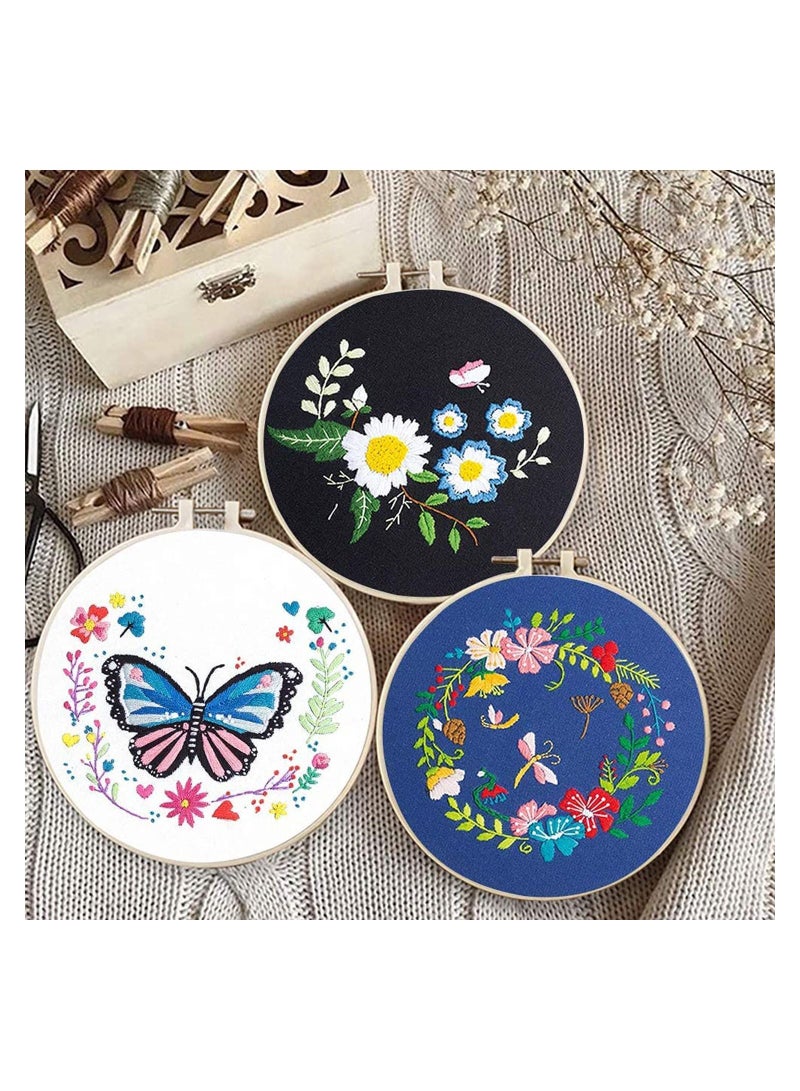 Y&D Hand Embroidery Kit for Beginners, Cross Stitch Set with Cute Butterfly Floral Series Pattern, DIY Needlepoint Hoops and Cloths Adults Kids Wall Decor 3 Pack  - Image 5