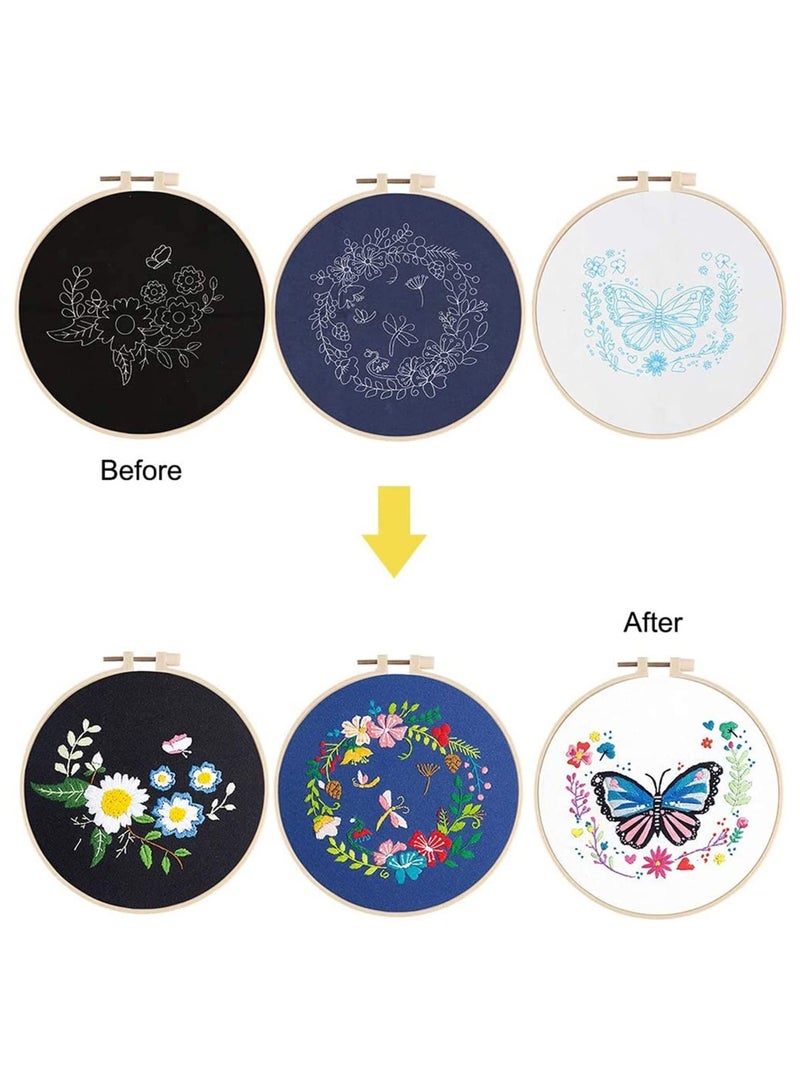Y&D Hand Embroidery Kit for Beginners, Cross Stitch Set with Cute Butterfly Floral Series Pattern, DIY Needlepoint Hoops and Cloths Adults Kids Wall Decor 3 Pack  - Image 2