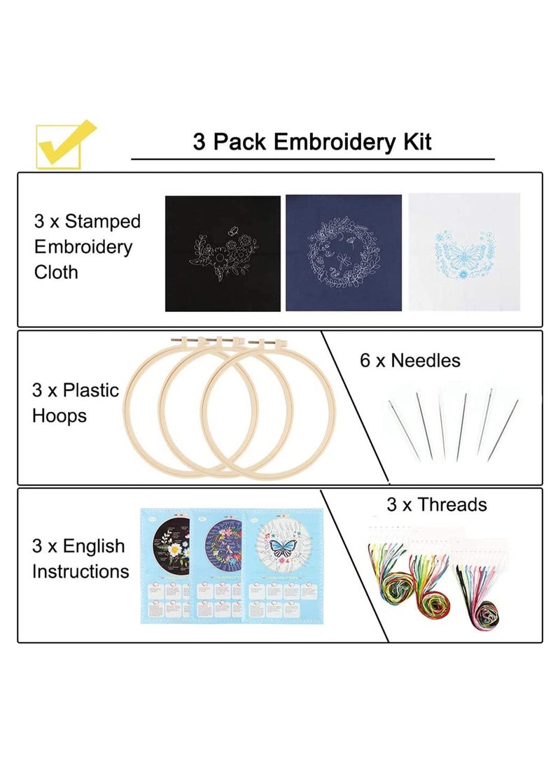 Y&D Hand Embroidery Kit for Beginners, Cross Stitch Set with Cute Butterfly Floral Series Pattern, DIY Needlepoint Hoops and Cloths Adults Kids Wall Decor 3 Pack  - Image 3