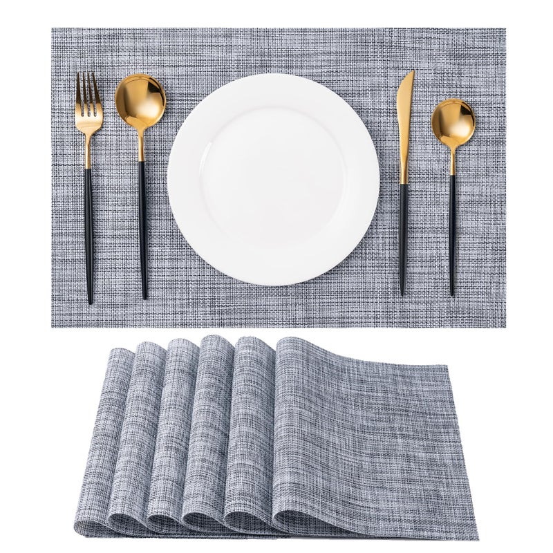 CADONO Placemats Set of 6 Washable IndoorOutdoor Vinyl Place Mats for Dining Table Durable NonSlip Heat Resistant PVC Weave Table MatsGray