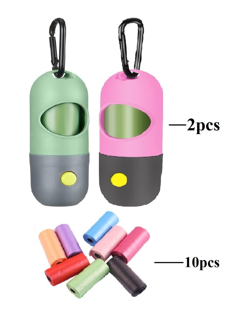 Dog Bags Holders with LED Flashlight Pet Waste Bags Dispensers for Leash Doggie 10pcs Bags 2pcs Capsule Holders - Image 1