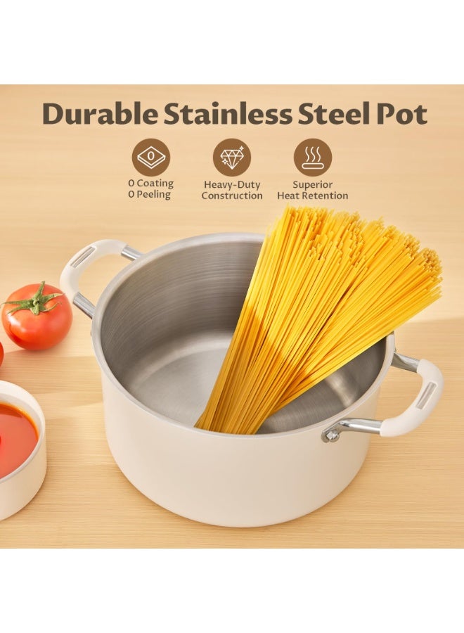 6 Quart Nonstick Stock Pot with Lid, Fully-Clad 3-Ply Stainless Steel, Induction Cooktop Compatible, Silicone Handle - Image 3