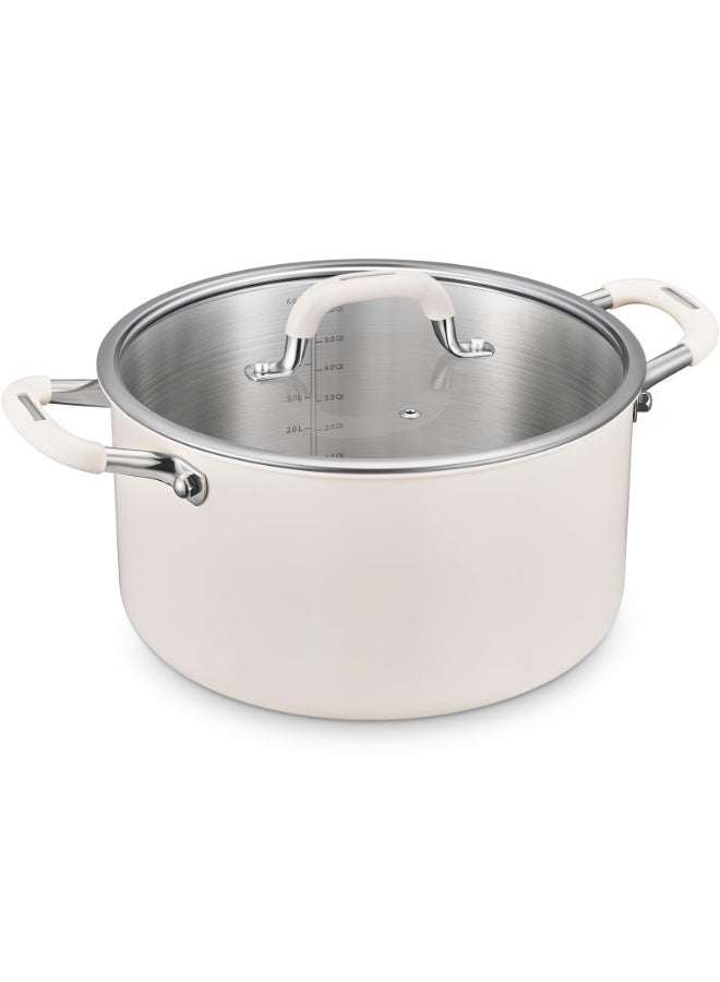 6 Quart Nonstick Stock Pot with Lid, Fully-Clad 3-Ply Stainless Steel, Induction Cooktop Compatible, Silicone Handle - Image 1