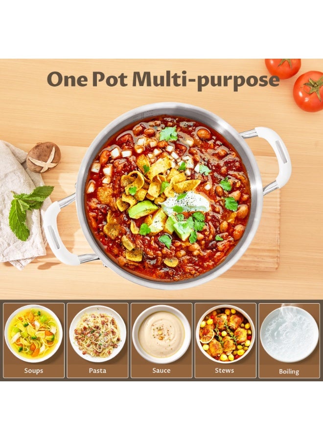 6 Quart Nonstick Stock Pot with Lid, Fully-Clad 3-Ply Stainless Steel, Induction Cooktop Compatible, Silicone Handle - Image 5