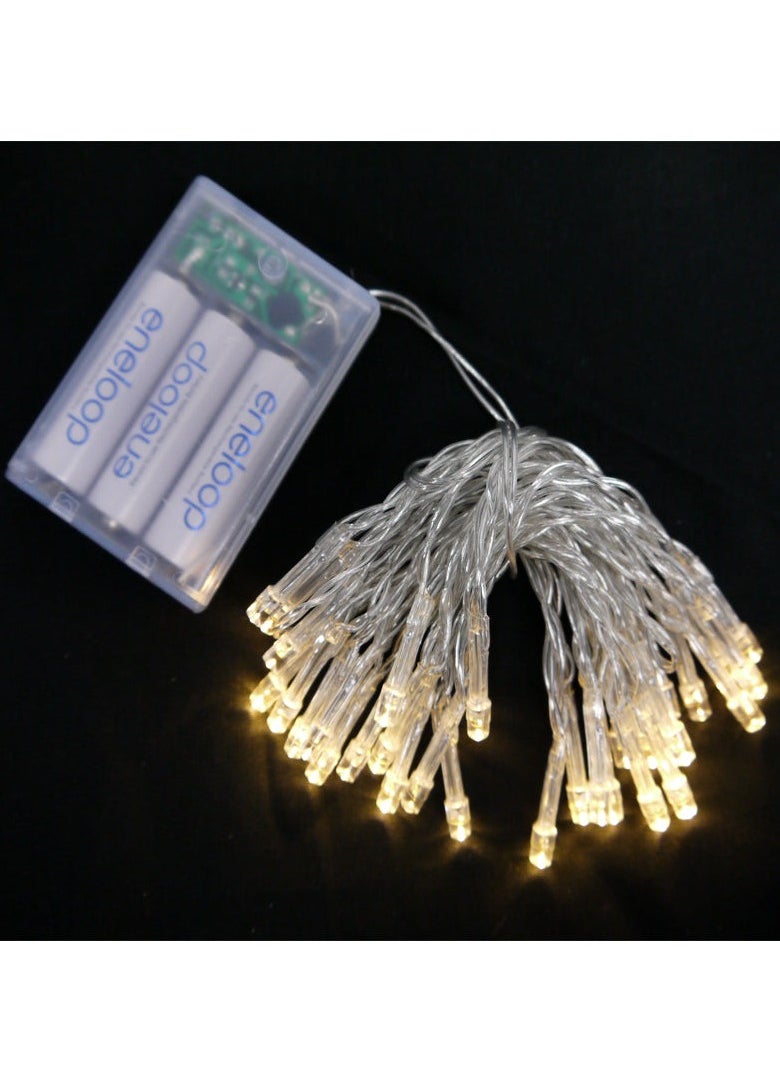 PAMEER - Warm White AA Battery Powered LED String Lights 5mtr 30 LEDs String Lights for Christmas EID Ramadan Xmas Tree Diwali Home Wedding Decorations 2 Modes and ON OFF Button at Battery Box - Image 1